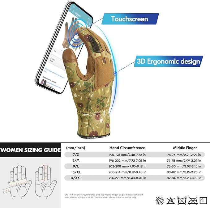 Vgo... 1Pair Gardening Gloves for Women, Goatskin leather Thorn Proof Working Gloves for Weeding, Digging, Raking, Pruning and Planting,Touchscreen (S,Light Green,GA7471)