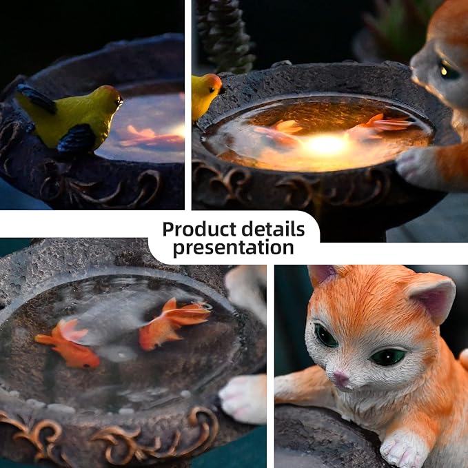 Cat Garden Figurines Outdoor Decor Solar Statue with LED Lights for Patio Lawn Yard Art Decoration Housewarming Garden Gift