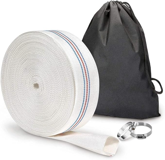 Foresee 1.25 in x 65 ft Backwash Discharge Hose Heavy Duty Reinforced, PVC Lay-Flat Fire Hose (White) with Dual Clamps, for Swimming Pool Pipe, Pump, Water Transfer, Garden Irrigation