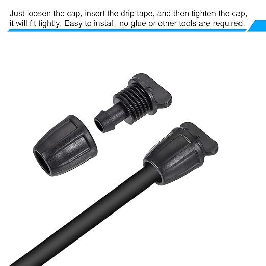 MECCANIXITY Drip Irrigation End Cap Barbed Fitting 8mm/11mm Tubing for Garden Drip Tape Tubing Sprinkler System Black Pack of 12