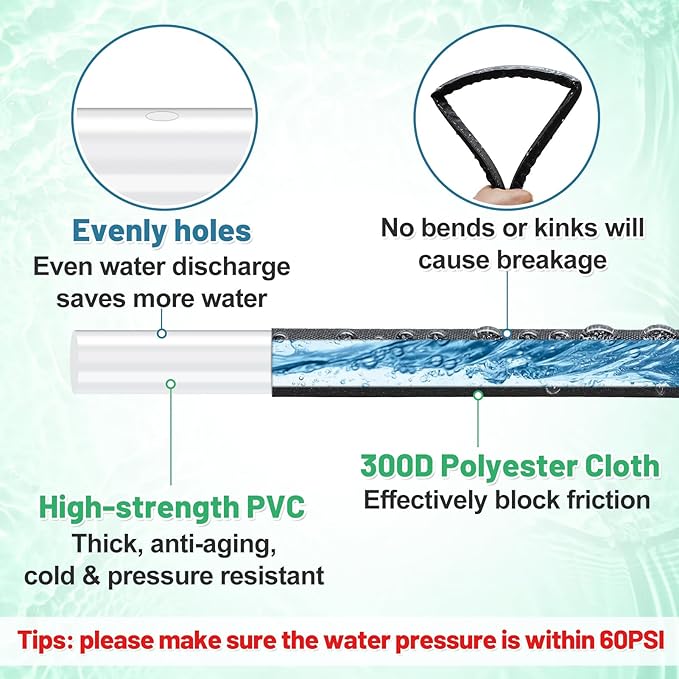 Soaker Hose 75FT for Garden Beds - 3/4" Heavy Duty Double Layer Drip Irrigation Hose, Save 85% Water- Linkable Flat Soaker Hose for Lawn Flower Bed Vegetable Field Effective Watering