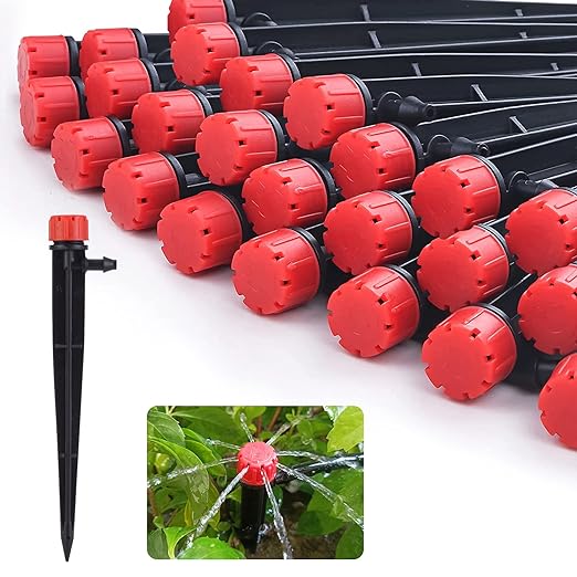 Irrigation Drippers,50 pcs Drip Irrigation Emitters for 1/4" Drip Irrigation Tubing 360 Degree Adjustable Water Flow Drip Emitters Irrigation Drip Heads Drip Irrigation Spray Emitters for Flower Plant