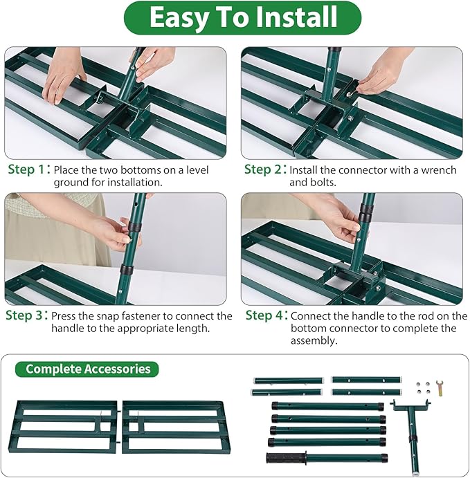 Lawn Leveling Rake,Stainless Steel Lawn Leveler with 30”x10” Ground Plate, 78” Adjustable Long Handle, Level Lawn Tool for Grass, Golf Field, Level Soil or Dirt Ground Surfaces-Green