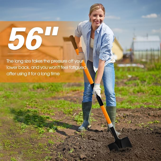 Shovel for Digging, Heavy Duty Shovel for Gardening, Metal Spade Shovel for Digging with Fiberglass Handle, 56 Inches