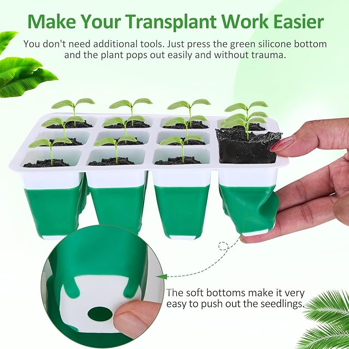 5 Packs Seed Starter Tray with Grow Light, Reusable Pop-Out Seed Starter Kit, 60 Cells With Humidity Domes, Indoor Gardening Plant Germination Trays for Seeds