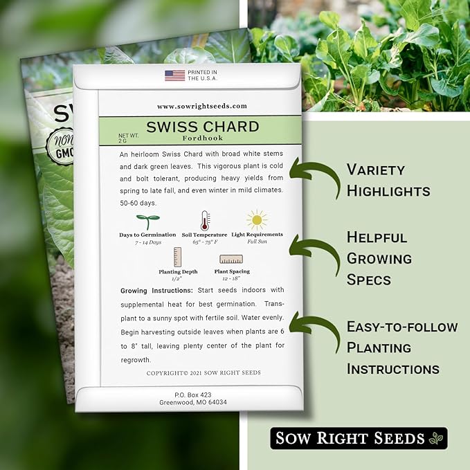 Sow Right Seeds - Fordhook Swiss Chard Seed for Planting - Non-GMO Heirloom Packet with Instructions to Plant and Grow an Outdoor Home Vegetable Garden - Nutritious, Flavorful - Great Gift (3)