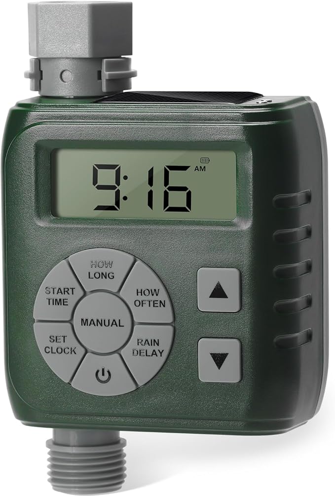 Sprinkler Timer, Zuomeng Water Timer for Garden Hose with Dual Power Design, Professional Anti-Leak Technology, Smart Irrigation with Rain Delay, Automatic/Manual Mode for Efficient Watering, Green