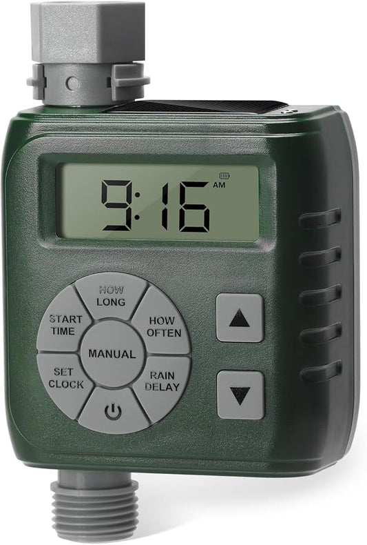 Sprinkler Timer, Zuomeng Water Timer for Garden Hose with Dual Power Design, Professional Anti-Leak Technology, Smart Irrigation with Rain Delay, Automatic/Manual Mode for Efficient Watering, Green