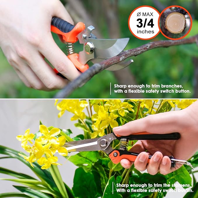 Garden Tool Set, 9 Piece Stainless Steel Heavy Duty Gardening Tool Set, with Non-Slip Rubber Grip, Storage Pocket, Ideal Garden Tool Kit Gift for Women/Parent