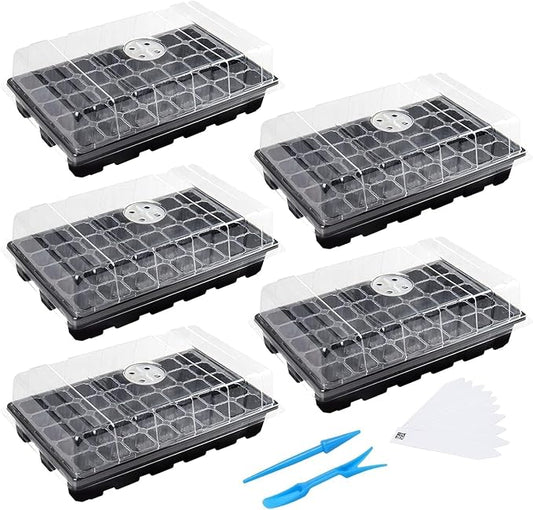 MIXC Seedling Trays Seed Starter Tray, 5-Pack Mini Propagator Plant Grow Kit Greenhouse with Humidity Vented Domes and Base for Seeds' Starting (40 Cells Per Tray, Total 200 Cells), Black