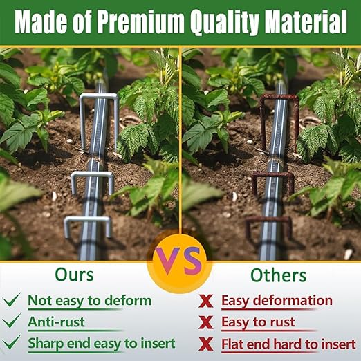 50 Pack 4 Inch Landscape Staples, Heavy Duty Garden Stakes Galvanized Garden Staples Pins, Anti-Rust Ground Stakes for Weed Barrier, Irrigation Tubing, Yard Lawn, Landscape Fabric