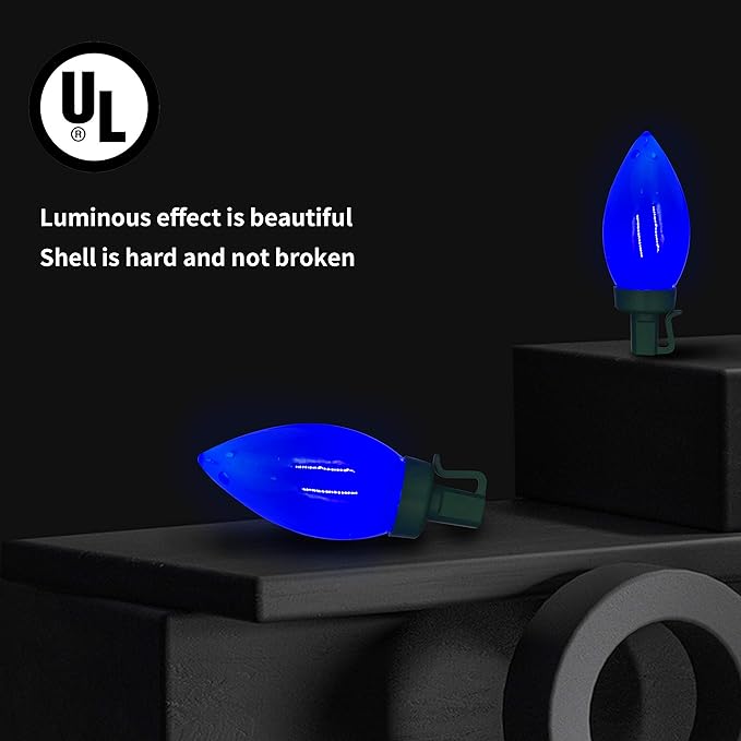C9 Christmas Lights Outdoor 50 LED Blue Strawberry Waterproof String Lights Xmas Tree Indoor Decoration Plug in 34.5 Feet Used for Home Festive Courtyard Patio Garden(Blue)