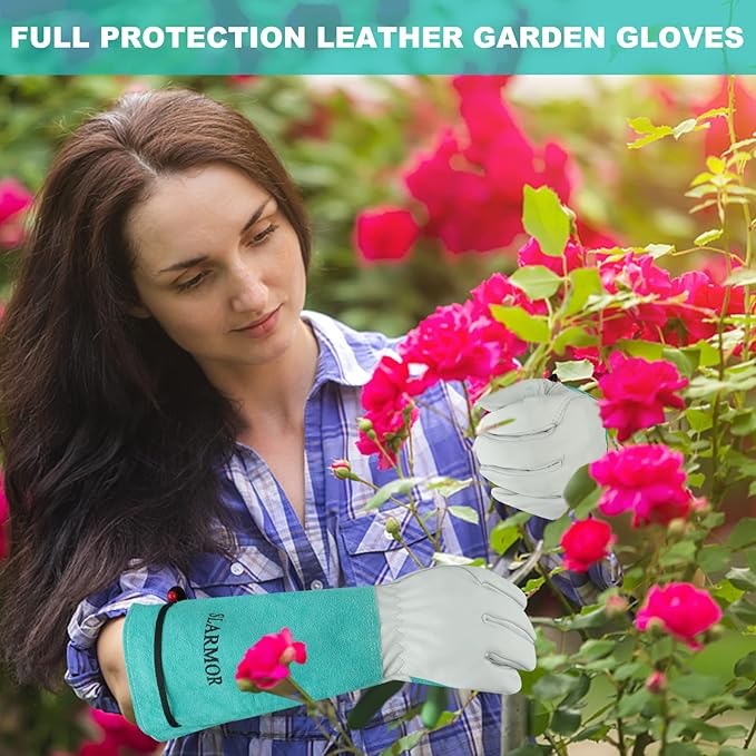 Long Gardening-Gloves Women/Men - Thorn proof Rose Pruning Heavy Duty Gauntlet (X-Small, Green)