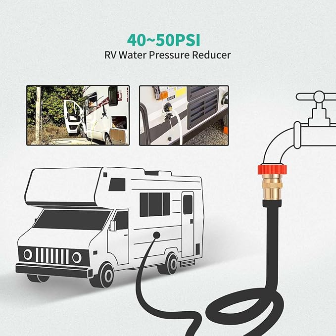 LF Brass RV Inline Water Pressure Reducer Regulator 40~50PSI - Protect RV Plumbing and Hoses from High-Pressure City Water,3/4" GHT Connector