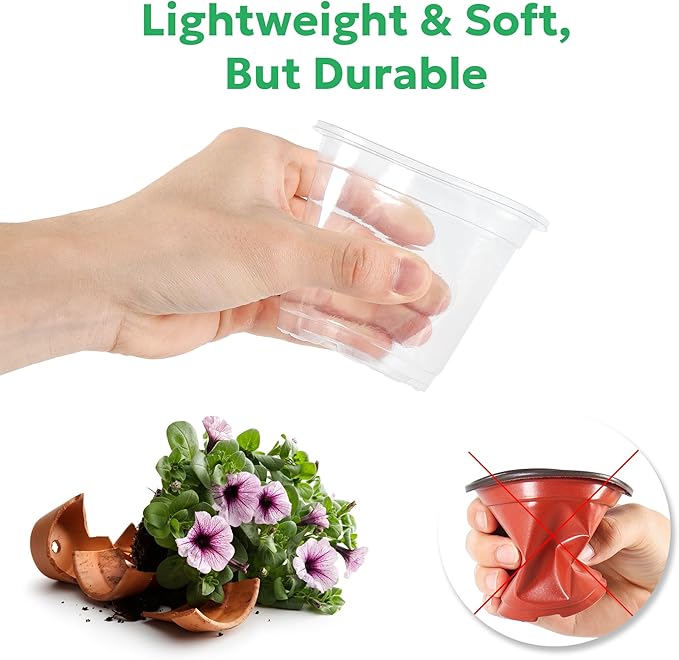 60 Packs 3.5 Inch Reinforced Clear Nursery Pots with Drainage Hole, Transparent Variety Pack Plastic Plant Pot Seedling Planter Seed Starter Flower