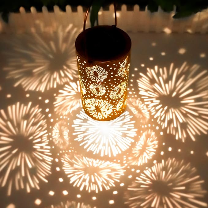 4 Pack Fireworks Solar Gardening Lanterns, Garden Decor for Outside, Pattern Solar Decorative Lights, Waterproof, Outdoor Gifts for Women, Mom, Grandma, Yard Gifts for Patio, Pathway