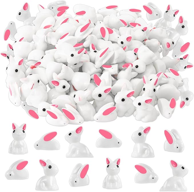 Miniature Rabbit Figurines, 100Pcs Mini Resin Bunny Animals Toy, Miniature Rabbit for Landscape Ornaments Miniature Garden Decor Potted Plant,Cake Topper Decoration