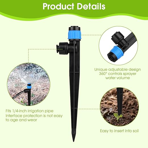 30 Pcs Drip Irrigation Emitters with Stake - Adjustable Drip Emitter Vortex for 1/4" Drip Line Irrigation Tubing - Drip Irrigation System Parts Drippers Sprinkler Heads for Garden Watering System-Blue
