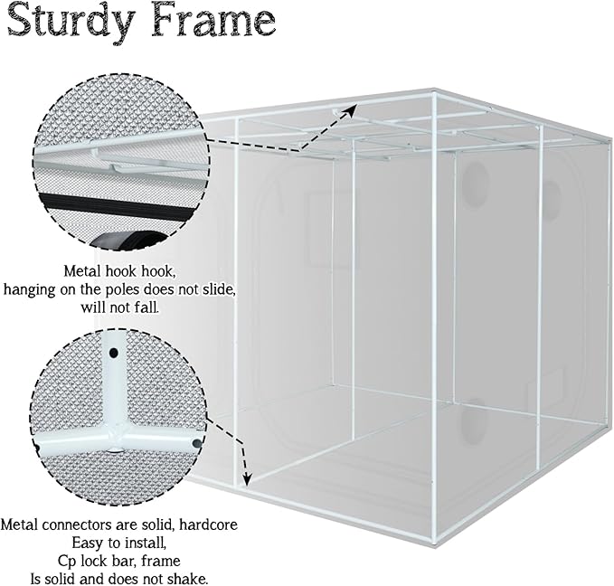 zazzy Growing Tent, 120"x120"x78" Grow Tent High Reflective Mylar with Observation Window and Removable Floor Tray for Hydroponics Indoor Plant Growing 10x10