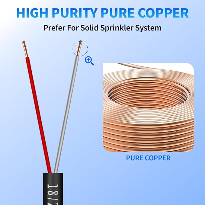 18/2 Solid Sprinkler System Wire 50ft, 18 Gauge Irrigation Wires PVC Jacket Sprinkler Cable for Underground Irrigation Valves Field Central Control System
