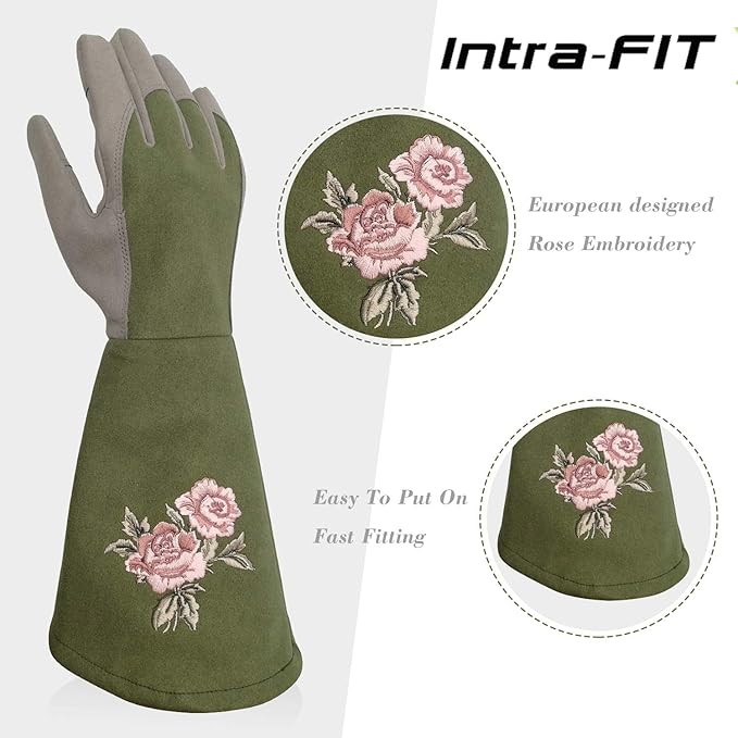 Rose Pruning Gloves Thorn Proof, Embroidery Leather Gardening Gloves with Extra Long Forearm Protection