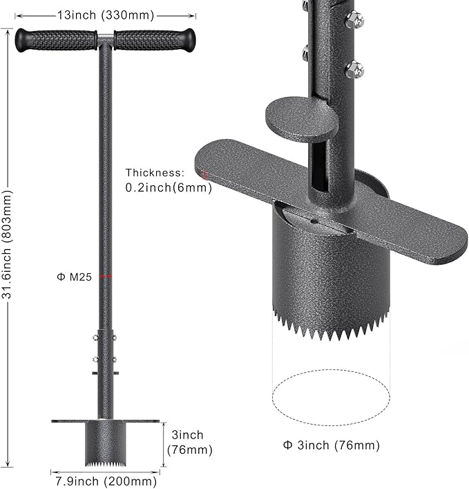 Dolibest Sod Plugger, Turf Cutter and Grass Plugger Tool with Dual Pedals, Sharp Serrations, and Non-Slip Soft Rubber Grip Handle, Perfect for Zoysia, Bermuda and More (Upgrade)
