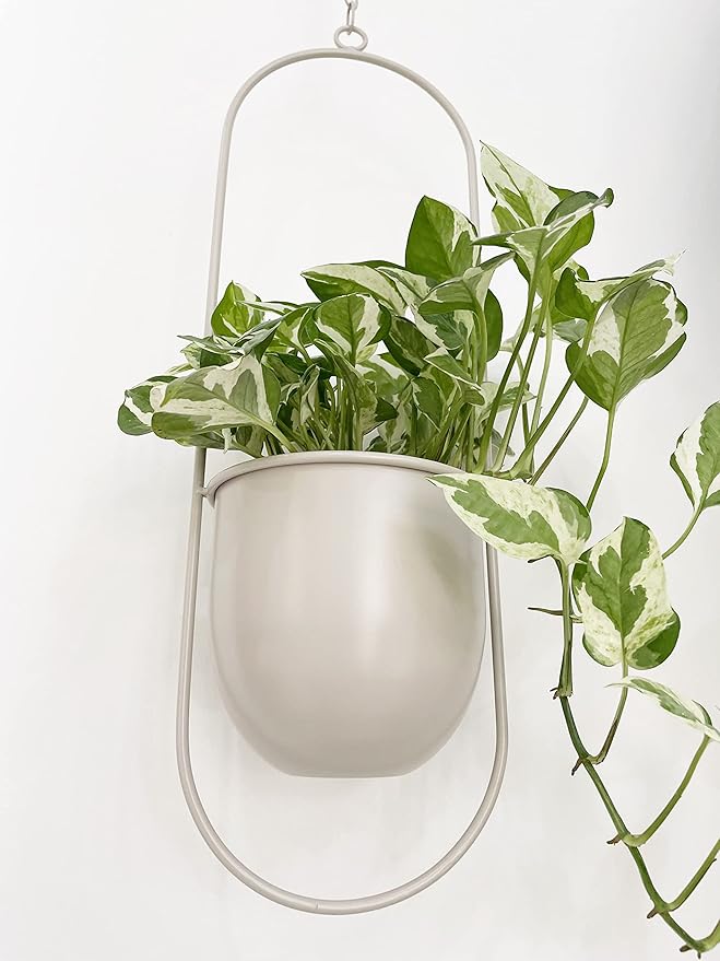 Boho Beige Metal Plant Hanger,Metal Wall and Ceiling Hanging Planter, Modern Planter, Mid Century Flower Pot Plant Holder, Minimalist Planter for Indoor Outdoor Home Decor