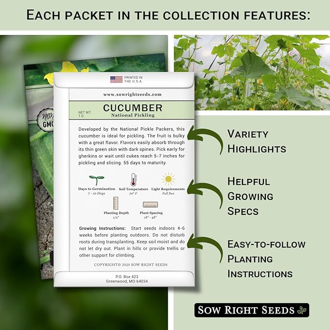 Sow Right Seeds - Classic Vegetable Garden Seed Collection for Planting - Non-GMO Heirloom Broccoli, Cabbage, Carrot, Cucumber, Eggplant, Kale, Lettuce, Tomato, Peppers, Zucchini, and More