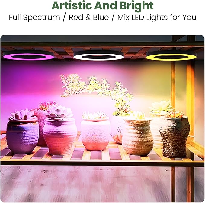 Mosthink 6.3" Ceiling Grow Lights for Indoor Plants, 144 LEDs Plant Light Full Spectrum, Under Cabinet Growing Lamp with Auto Timer, 10 Dimmable Levels, 3 Modes with Transparent Cover,Corded