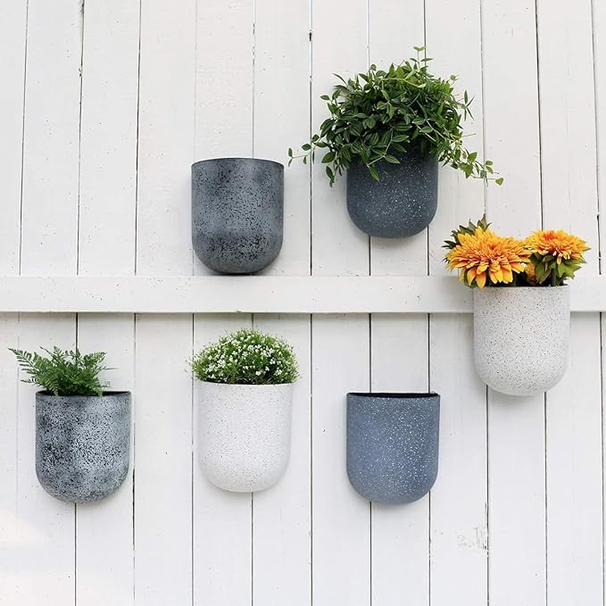 LA JOLIE MUSE Wall Hanging Planters for Indoor Plants，Hanging Flower Pots for Air Plants Succulent, Set of 2, 6 Inch, Weathered Gray