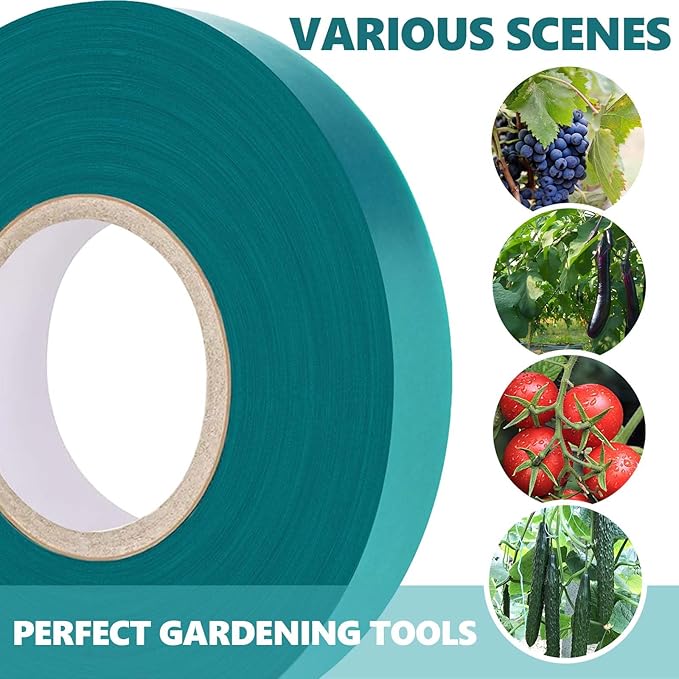 Stretch Tie Tape Roll, 1/2" 150ft Garden Tie Tape, Thick Sturdy Plant Ribbon Garden Green Vinyl Stake Gardening Tools for Indoor Outdoor Patio Plant Use (2 Pack)