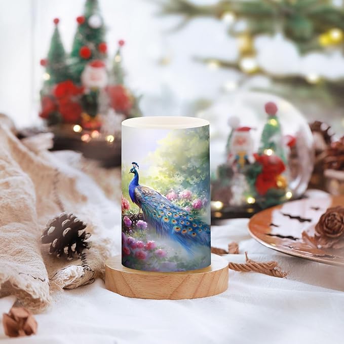 Flickering Flameless Candles, Peacock Flowers LED Candles with Remote Timer, Set of 2 Battery Operated Candle for Valentine Wedding Birthday