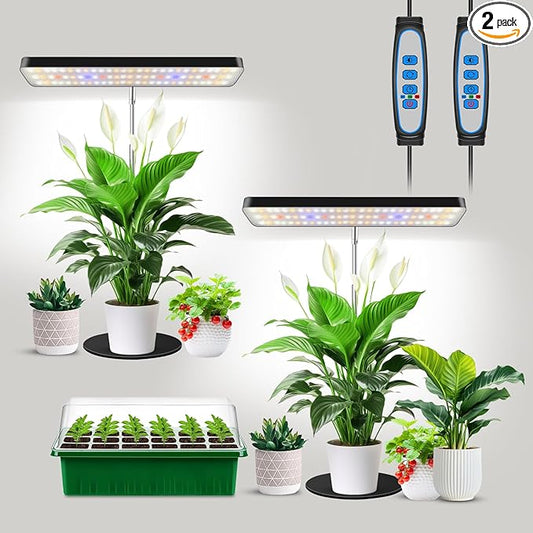 Grow Light, Full Spectrum Desktop Plant Lights for Indoor Growing 2 Pack Black, Large Area Lighting LED Grow Lights with Base, Height Adjustable 7.8 to 26 Inch Plant Lamp with 6/12/16H Timer
