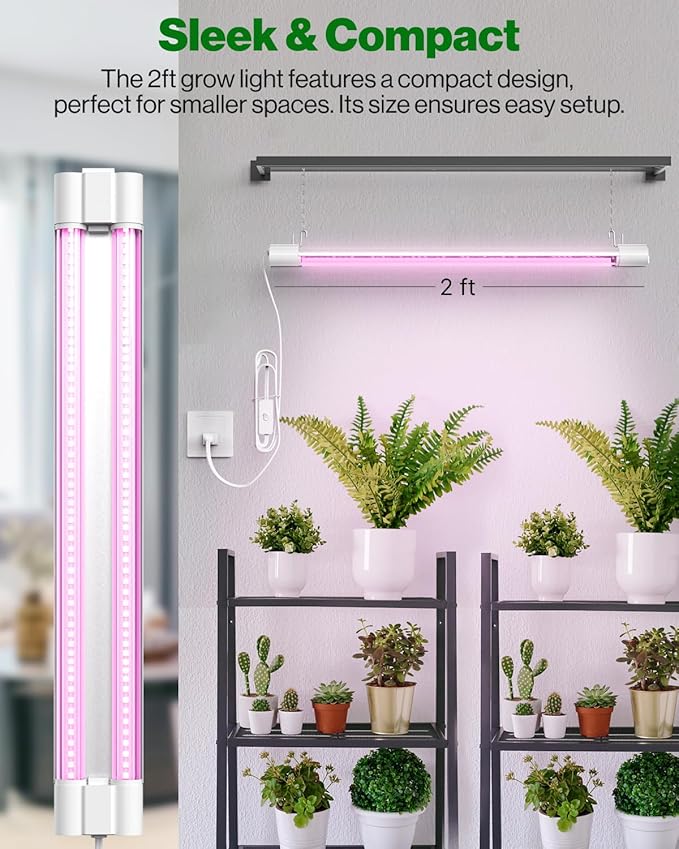 Sunco 2ft Grow Light LED, 20W, Full Spectrum, for Seed Starting, Seedling, Indoor Plants, Plug in Suspended Fixture, Link Up to 8, Inline Switch, ETL 2 Pack