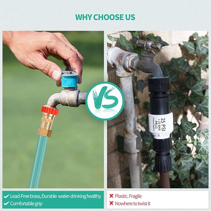 LF Brass Drip irrigation Inline Water Pressure Reducer Regulator 20~30PSI - Protect Drip System from High-Pressure Faucet Water,3/4" GHT Connector