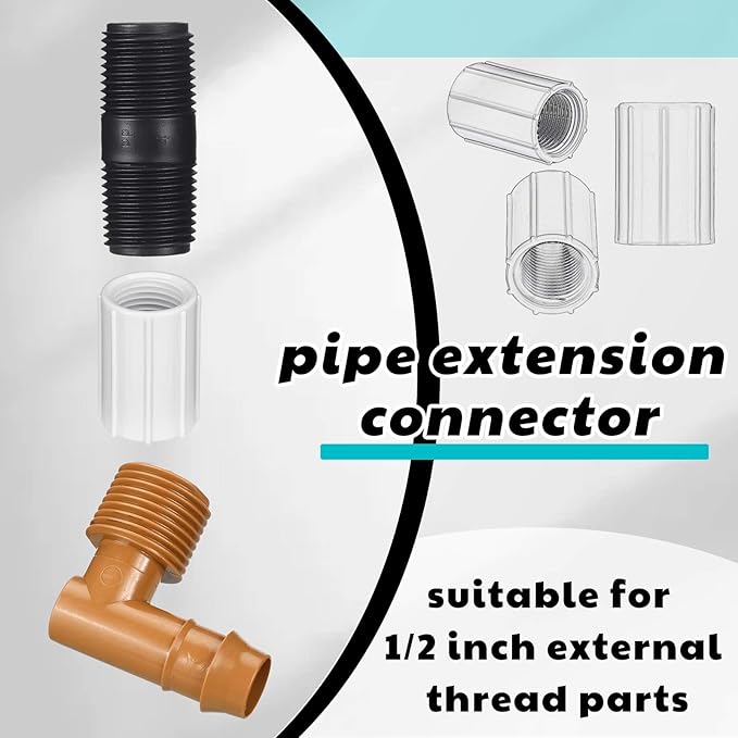 Yahenda 20 Pcs 1/2 Inch PVC Double Female Threaded Coupling Sprinkler Pipe Fitting Female Thread Pipe Fitting Garden Drip Irrigation System PVC Npt Coupler for Irrigation Tube Riser Extension (White)