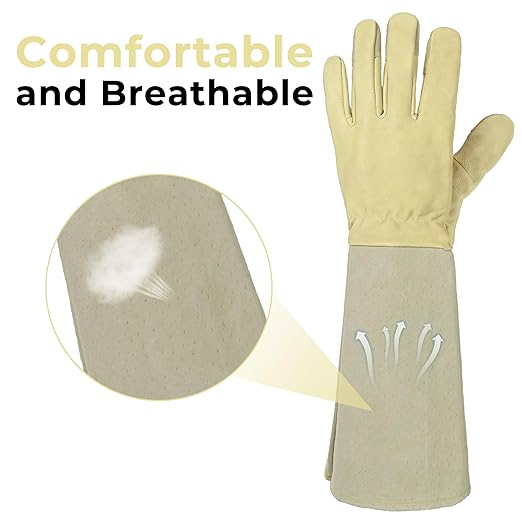 HLDD HANDLANDY Rose Pruning Gardening Gloves Long Sleeve Puncture Proof Gloves with Forearm Protection for Women and Men, Light Yellow, XL
