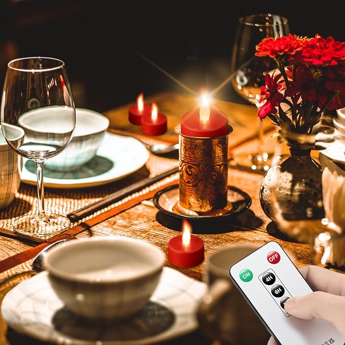Tea Light Candles with Remote Control,24pack Flickering Flameless LED Candle,Long Lasting 400+Hours,Battery Operated with Timer for Home Decoration Seasonal &Festival Celebration Red