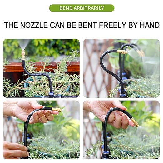 Drip Irrigation Kit,Automatic Garden Watering System with New Quick Connectors and 360-degree Bending Dropper Atomizing Nozzles for Watering System for Garden Plant Lawn Patio. (15 Nozzles)