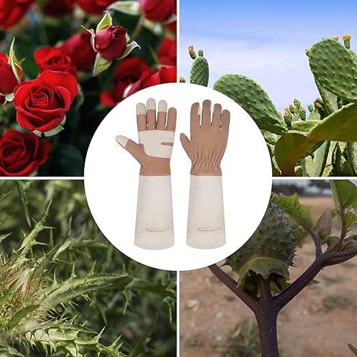 HLDD HANDLANDY Gardening Gloves for Women & Men, Leather Long Sleeve Rose Pruning Gloves, Thorn Proof Garden Work Gauntlet Animal Handling Gloves (Large, Light Brown)