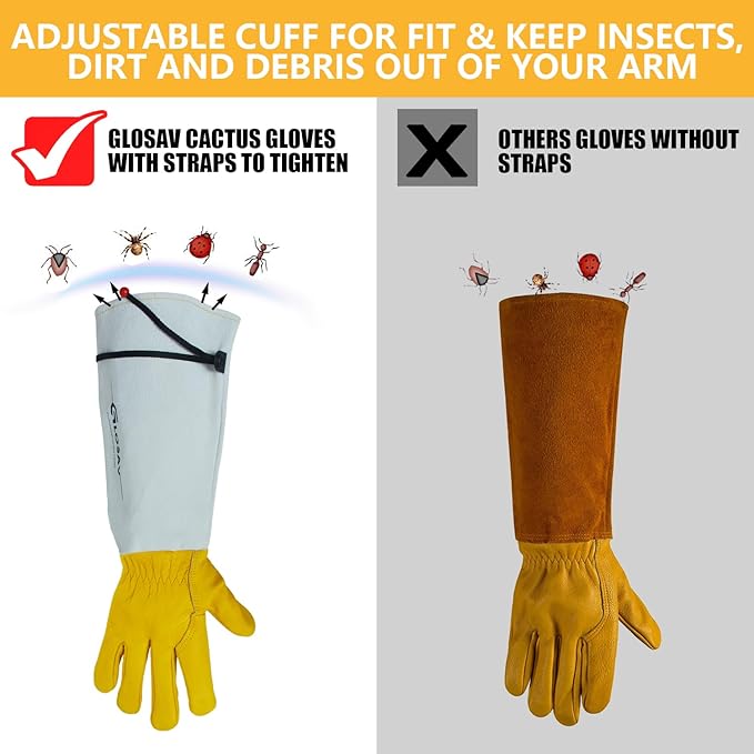 Gardening Gloves Thorn Proof for Rose Pruning & Cactus Trimming, Long Leather Garden Gloves for Women & Men (Large)