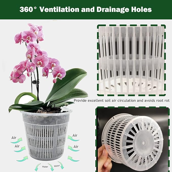 12Pcs Orchid Pot, 3 Each of 4.5, 5.5, 6.3 and 7.5 Inch Orchid Pots with Holes and Saucers, Clear Orchid Pots for Repotting, Plastic Plant Pot(3 Each of 4.5,5.5, 6.3,7.5in with Saucers)