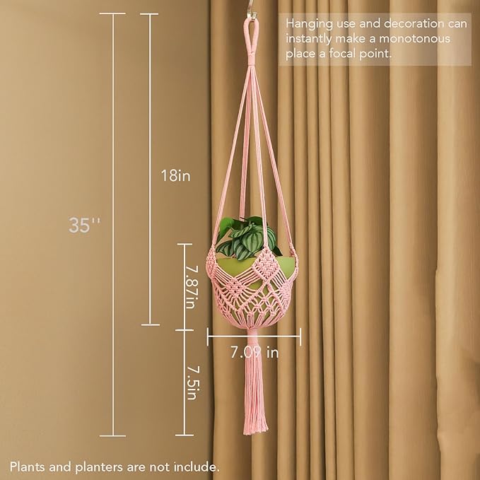 Hanging Planter with Patterns,2Packs Macrame Plant Hangers Indoor Macrame for up to 8 inch Pot Crochet Boho Plant Hanger Holder for Indoor Outdoor with 2S Shaped Stainless Steel Hooks (Pearl Pink)