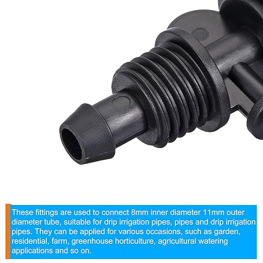 MECCANIXITY Drip Irrigation Barbed Tee 3-Way Fitting 8mm to 4mm ID Tubing for Garden Drip Tape Tubing Sprinkler System Black Pack of 15