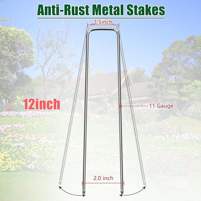 12 Inch 11 Gauge Galvanized Landscape Staples Stakes for Decoration, 25/100/200pcs Garden Metal Stakes for Weed Barrier Fabric, Fence Stakes, Tent Stakes (12in,150pcs)