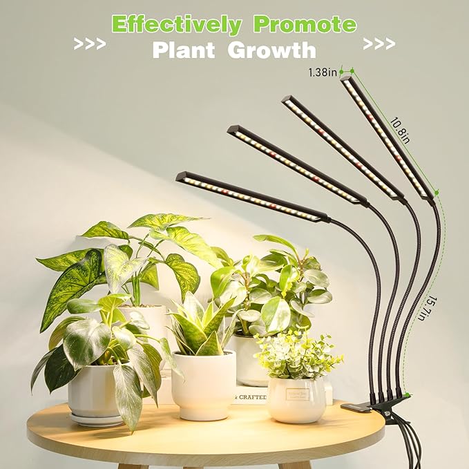 FOXGARDEN® Grow Lights Full Spectrum, Four-Head Plant Lights for Indoor Growing with Flexible Gooseneck, 208 LEDs Clip Grow Lamp with 4/8/12H Timer, 4 Brightness Levels, Ideal for Indoor Growth