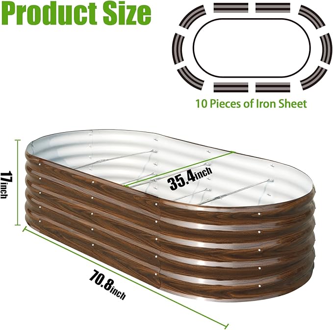 SnugNiture Galvanized Raised Garden Bed, 6x3x1.5ft Oval Metal Planter Box for Planting Outdoor Plants Vegetables