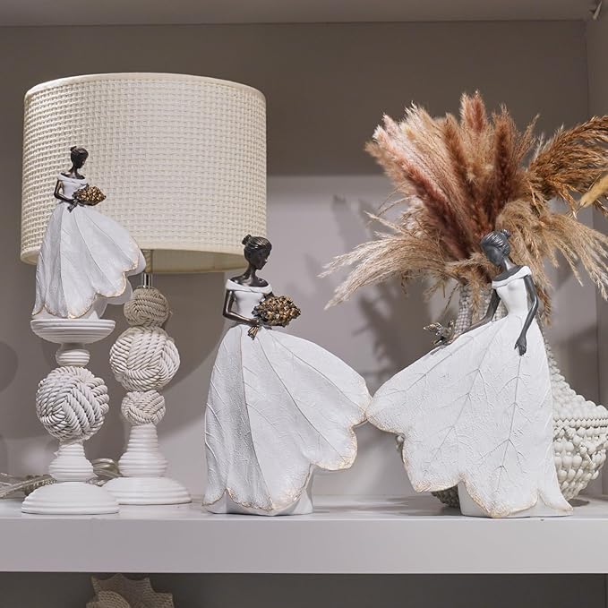 Guichifun Fairy Statue Collection Home Decoration - White Leaf Angel Girls Resin Home Decor for Outside or Inside Rustic Garden Outdoor Yard Decorations Figurines Gift 7.5 x 4.5 x 11.5 Inch