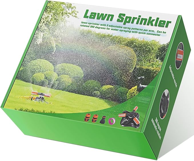 Lawn Sprinkler,Upgrade Garden Sprinkler Automatic 360 Degree Rotating Irrigation Grass Water Sprinkler System, Garden Hose Sprinkler for Yard/Built in 36 Units Angle Spray Nozzles-1Pack(Orange)