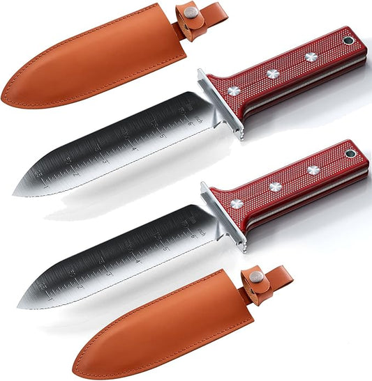 Hori Hori Garden Knife Tool - Stainless Gardening knife,With Sheath Soil Knife,Weeding Knife Yes Garden Digging, for Gardeners 2PACK